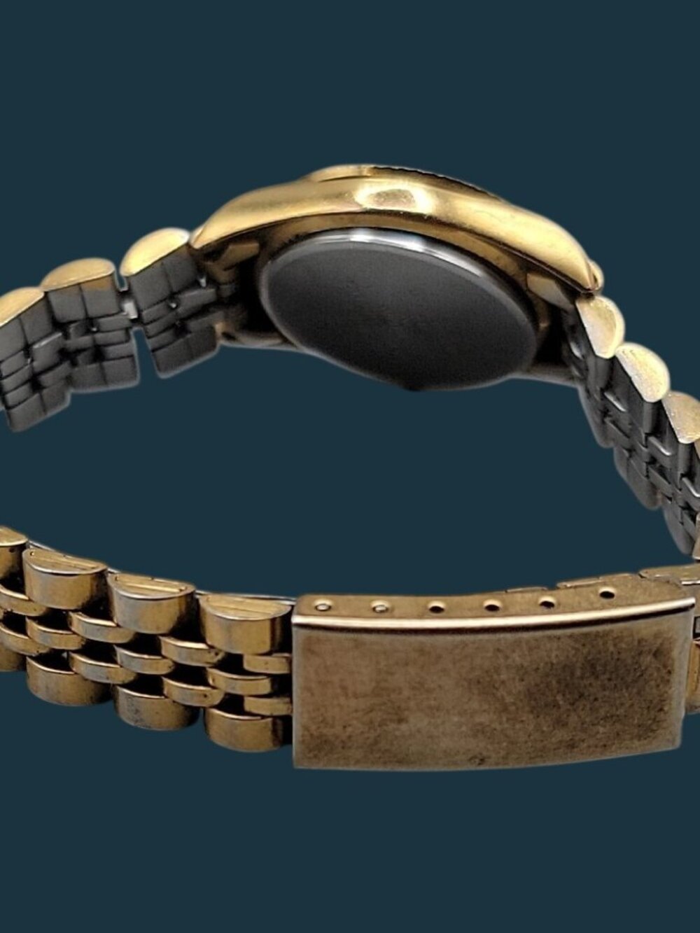 Vintage Helbros Ladies Diamond Accent Quartz Watch Black & Gold Tone 25mm 7" - Picture 5 of 13